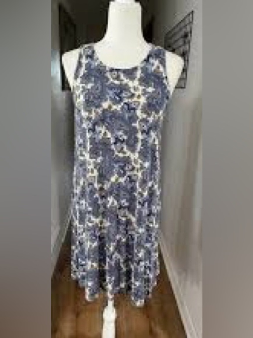 H&M Blue and White Floral Scoop-Neck Tank Dress